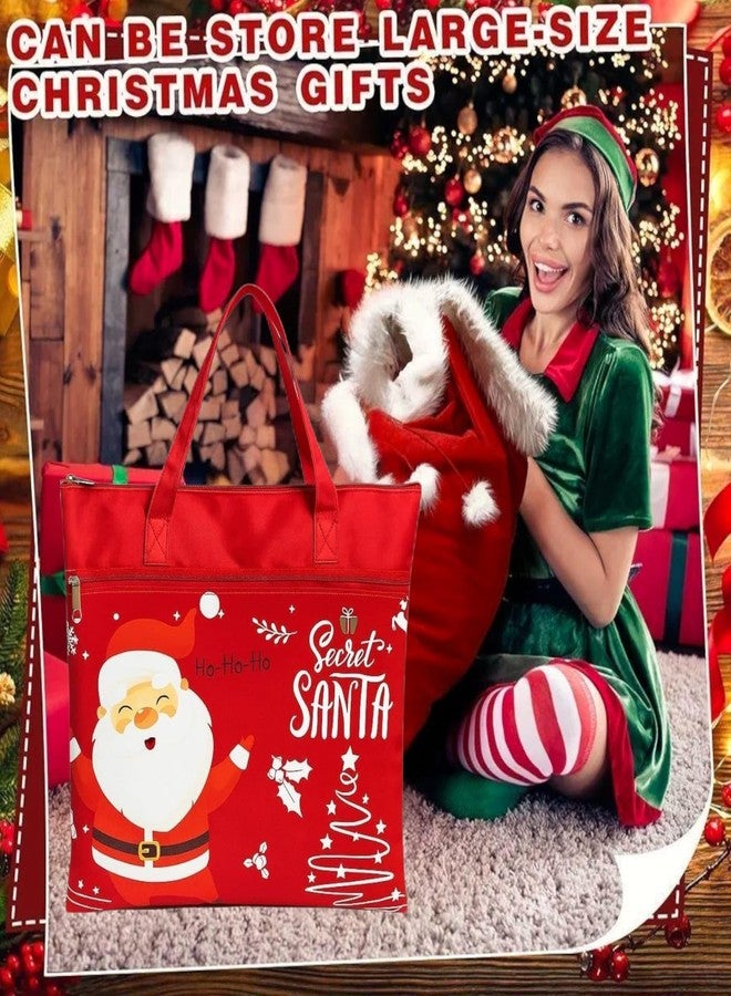 تارا13 حقيبة تسوق حمراء للأطفال من تيرا 13، حقيبة مستندات للمكتب والمدرسة بسحاب مزدوج، حقيبة سفر قابلة لإعادة الاستخدام مزينة بطبعة سانتا، هدية مثالية للأطفال في موسم الأعياد، حقيبة حمل صديقة للبيئة - Image 4